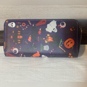 Halloween Print Zip Wallet in Navy with Orange Accents 8 inches x 4 inches NEW